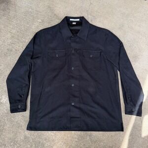 Perry Ellis Mens Large Black Long Sleeve Button Down Shirt Dual Pocket Overshirt